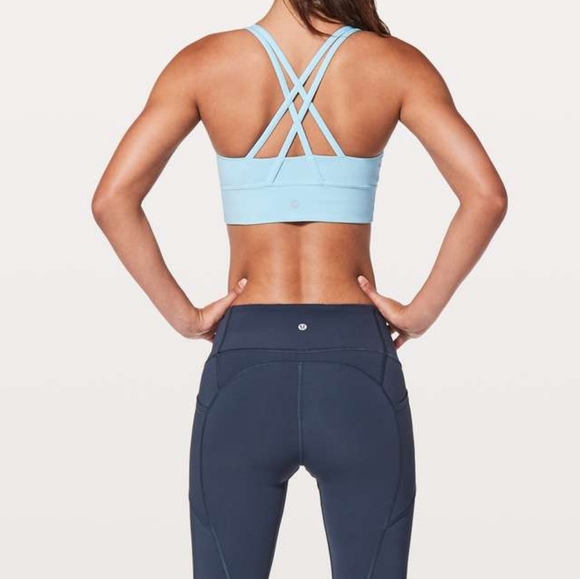 Lululemon Energy Bra Long Line Blue Glow Size 4 XS Yoga Sports Bra Light Blue - Picture 3 of 8